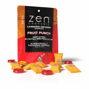zen gummies fruit punch sativa 10 pack gummies 10mg thc per serving