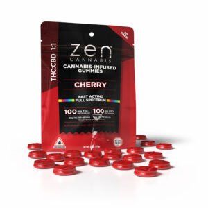 zen gummies cherry 1:1 thc:cbd 20 pack gummies 5mg thc per serving