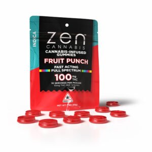 zen gummies fruit punch indica 10 pack gummies 10mg thc per serving