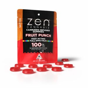 zen gummies fruit punch sativa 10 pack gummies 10mg thc per serving