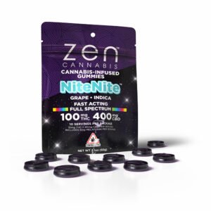 zen gummies grape nitenite indica 10 pack gummies 10mg thc + 40mg cbd per serving with melatonin