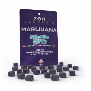 zen gummies grape nitenite indica minis 5mg thc + 10mg cbd per serving with melatonin