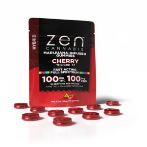 zen gummies cherry 1:1 thc:cbd 10 pack gummies 10mg thc + 10mg cbd per serving