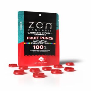 zen gummies fruit punch indica 10 pack gummies 10mg thc per serving
