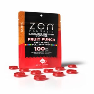 zen gummies fruit punch sativa 10 pack gummies 10mg thc per serving