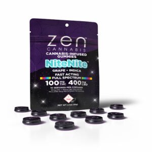 zen gummies grape nitenite indica 10 pack gummies 10mg thc + 40mg cbd per serving with melatonin