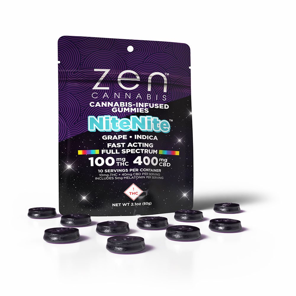 zen gummies grape nitenite indica 10 pack gummies 10mg thc + 40mg cbd per serving with melatonin zen nite nite gummies